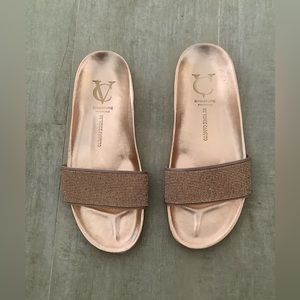 Vince Camuto rose gold slides